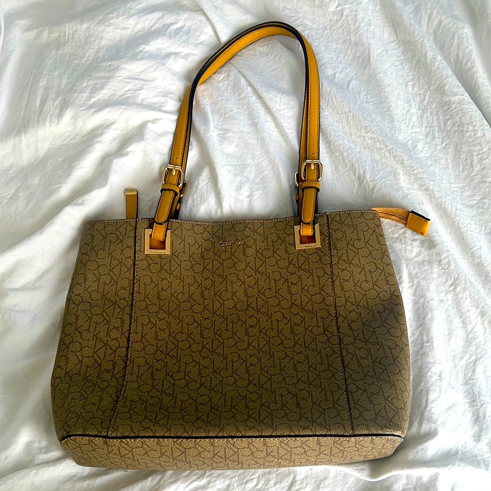 Calvin Klein Signature Tan & Yellow Tote Bag